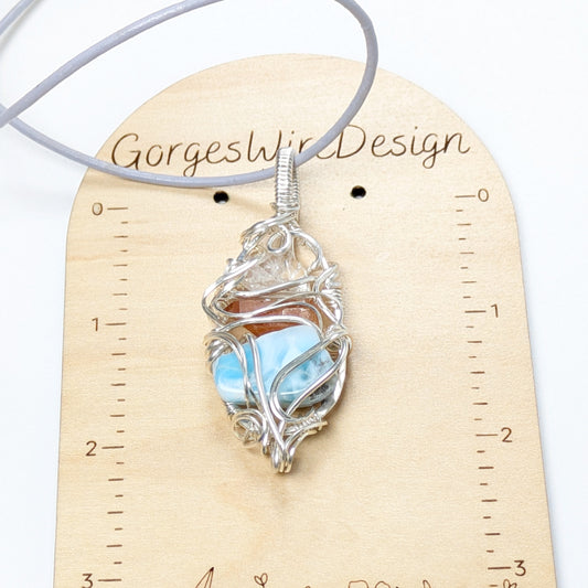 Multi-Stone Pendant with Larimar, Quartz, and Herkimer Diamond