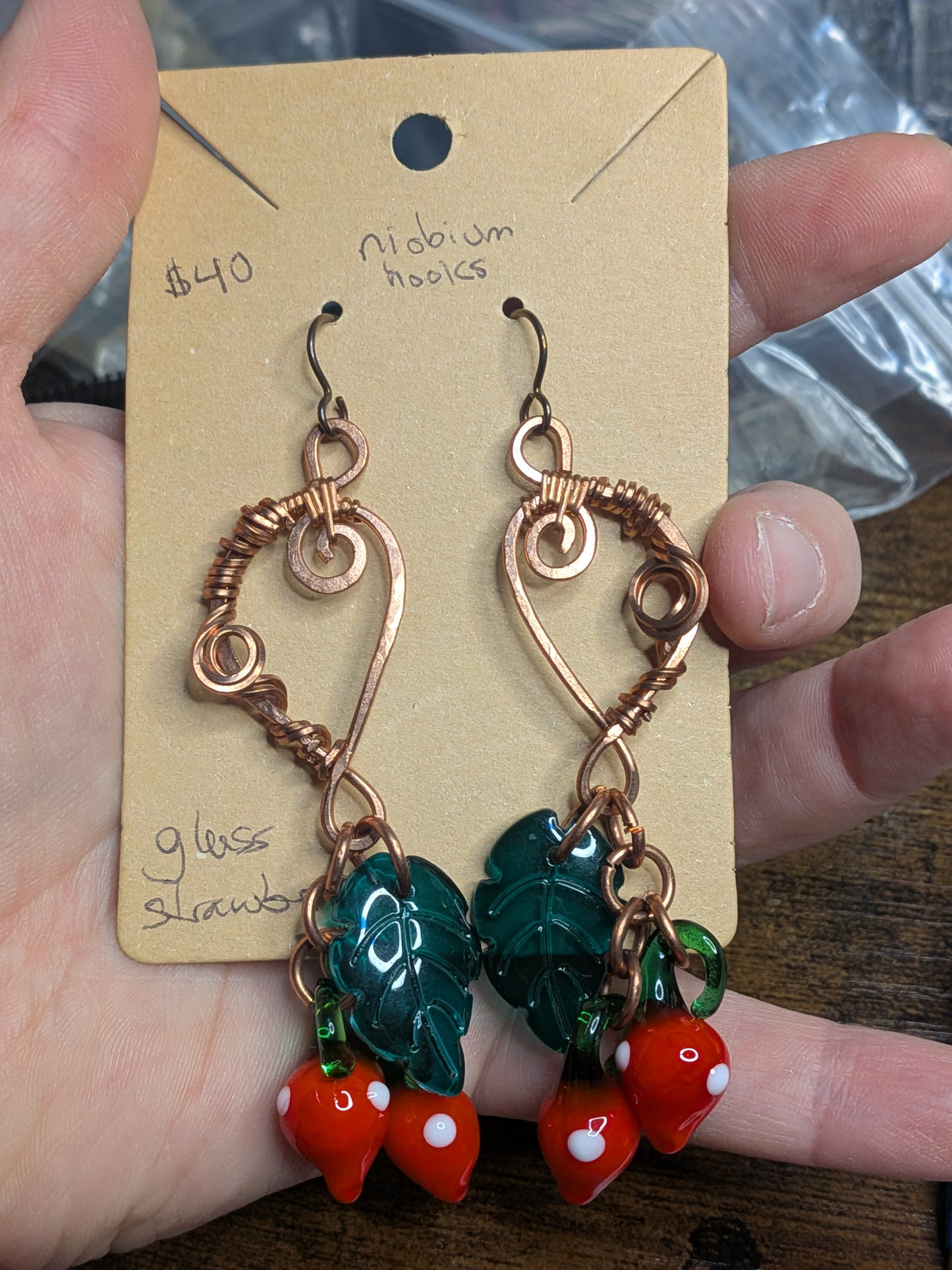 *Clearance* Glass Strawberry Earrings in Copper