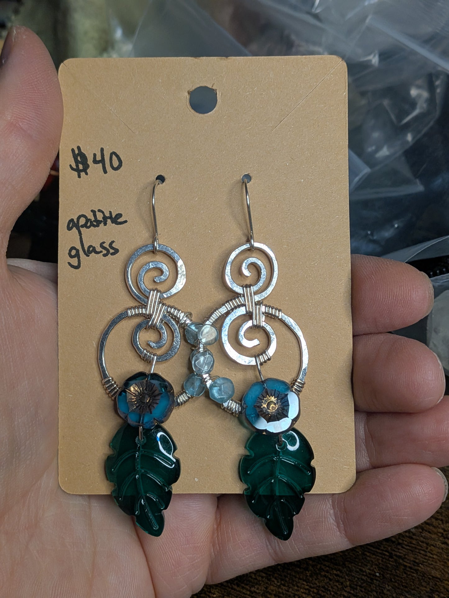 *Clearance* Deep Green Leaf Dangles in Silver