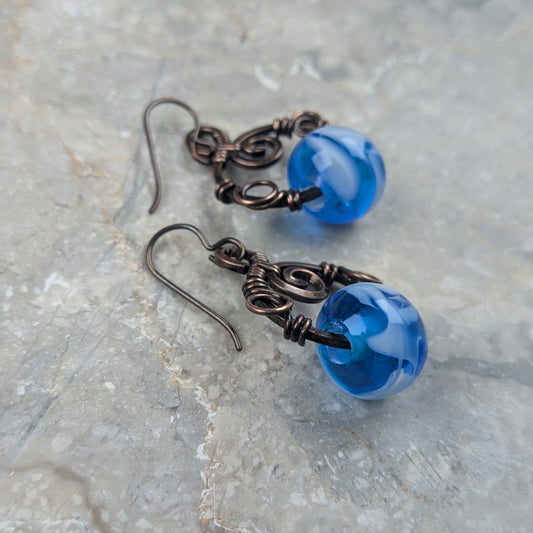 Wavy Blue Dangle Earrings