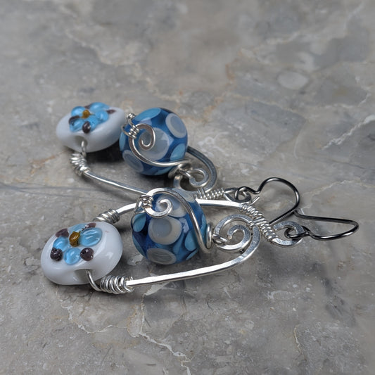Lampwork Glass - Blue Flower Earrings