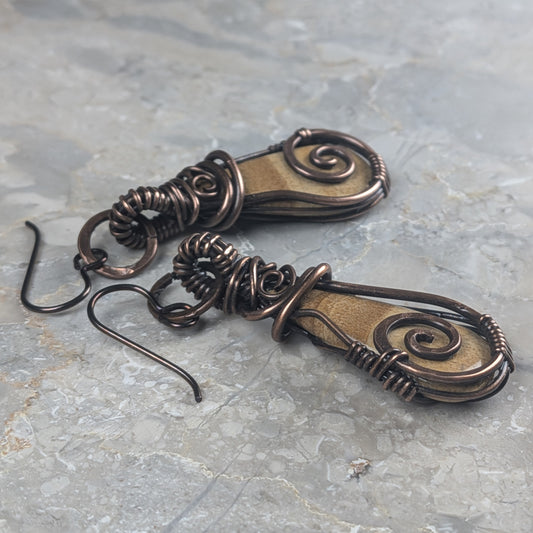 Handmade Copper Wire Wrapped Jasper Earrings