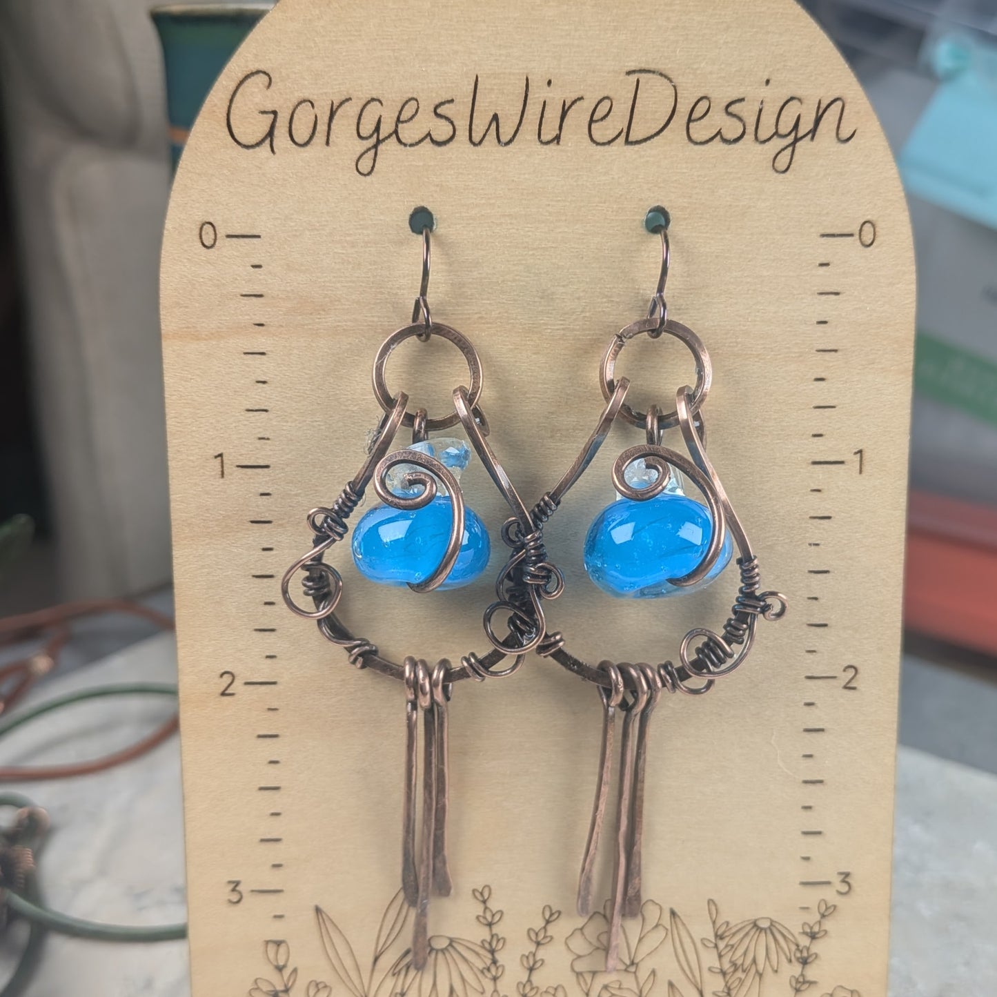 Blue Mana Potion Fringe Earrings | Lampwork Copper Dangle Earrings