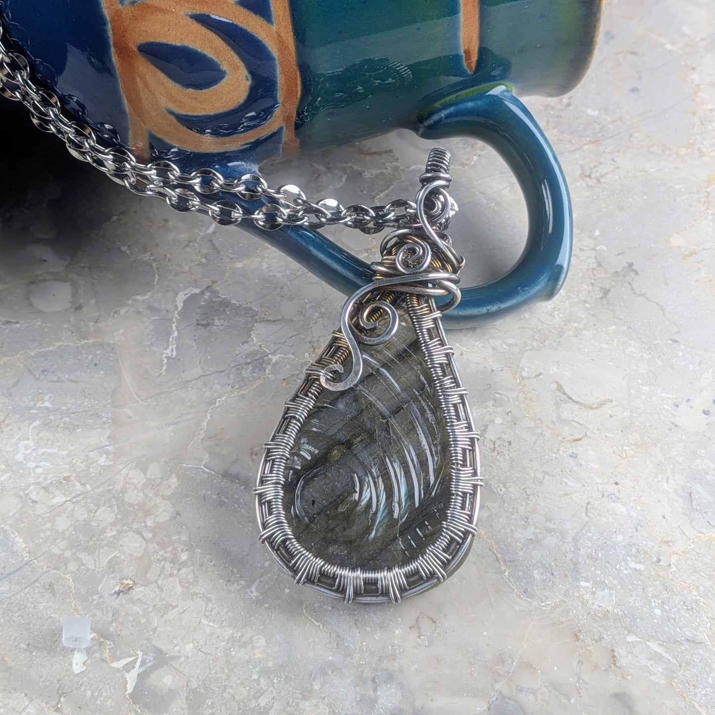 Carved Labradorite Necklace in Silver