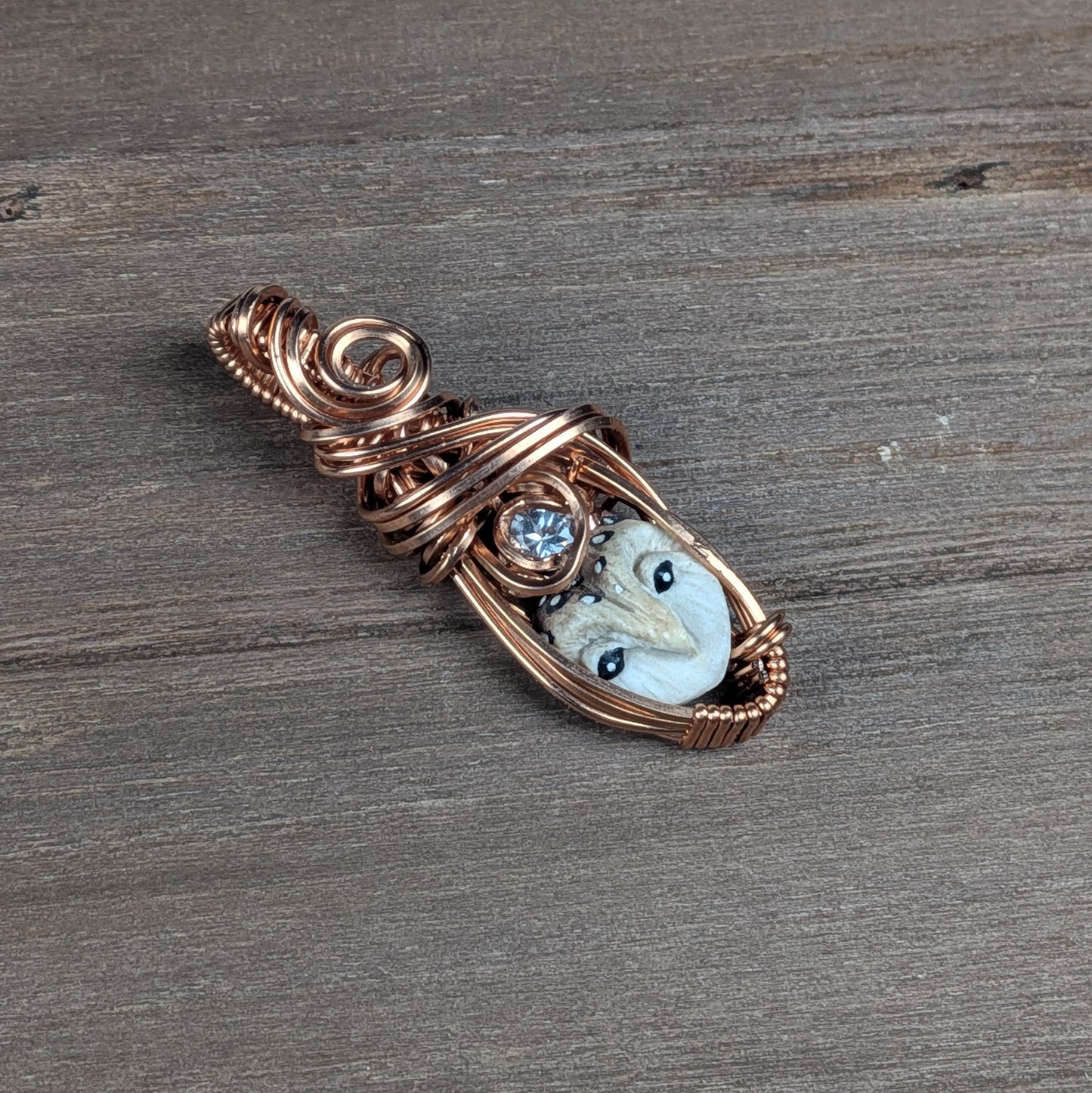Micro Owl Pendant with White Topaz in Copper