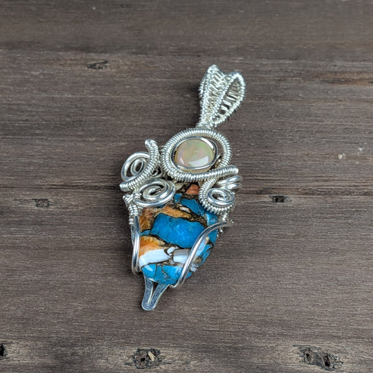 Spiny Oyster Turquoise Pendant with Opal Bead