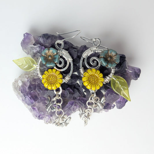Yellow and Green Bee Swarm Earrings
