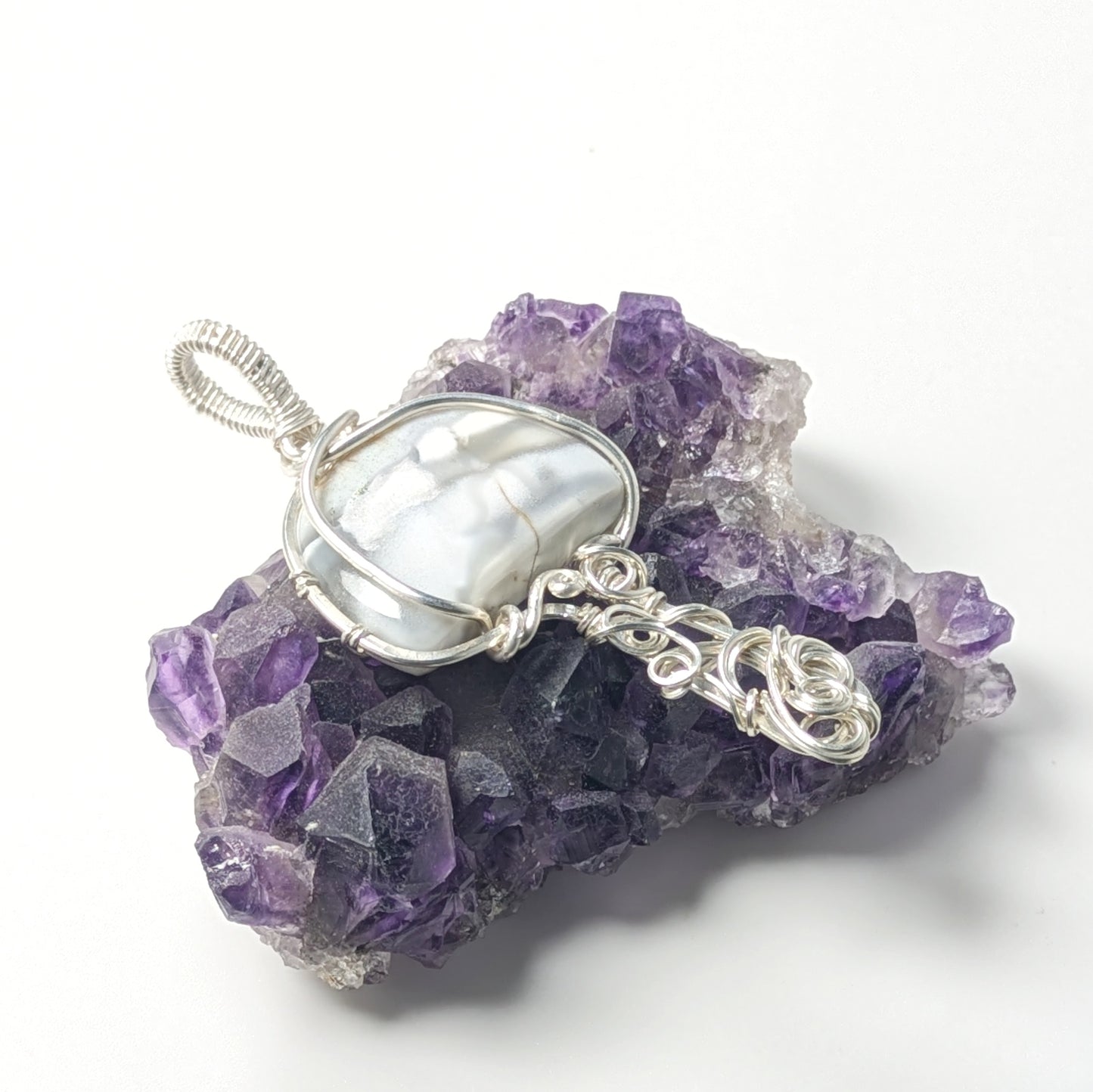 White Mushroom Pendant in Silver