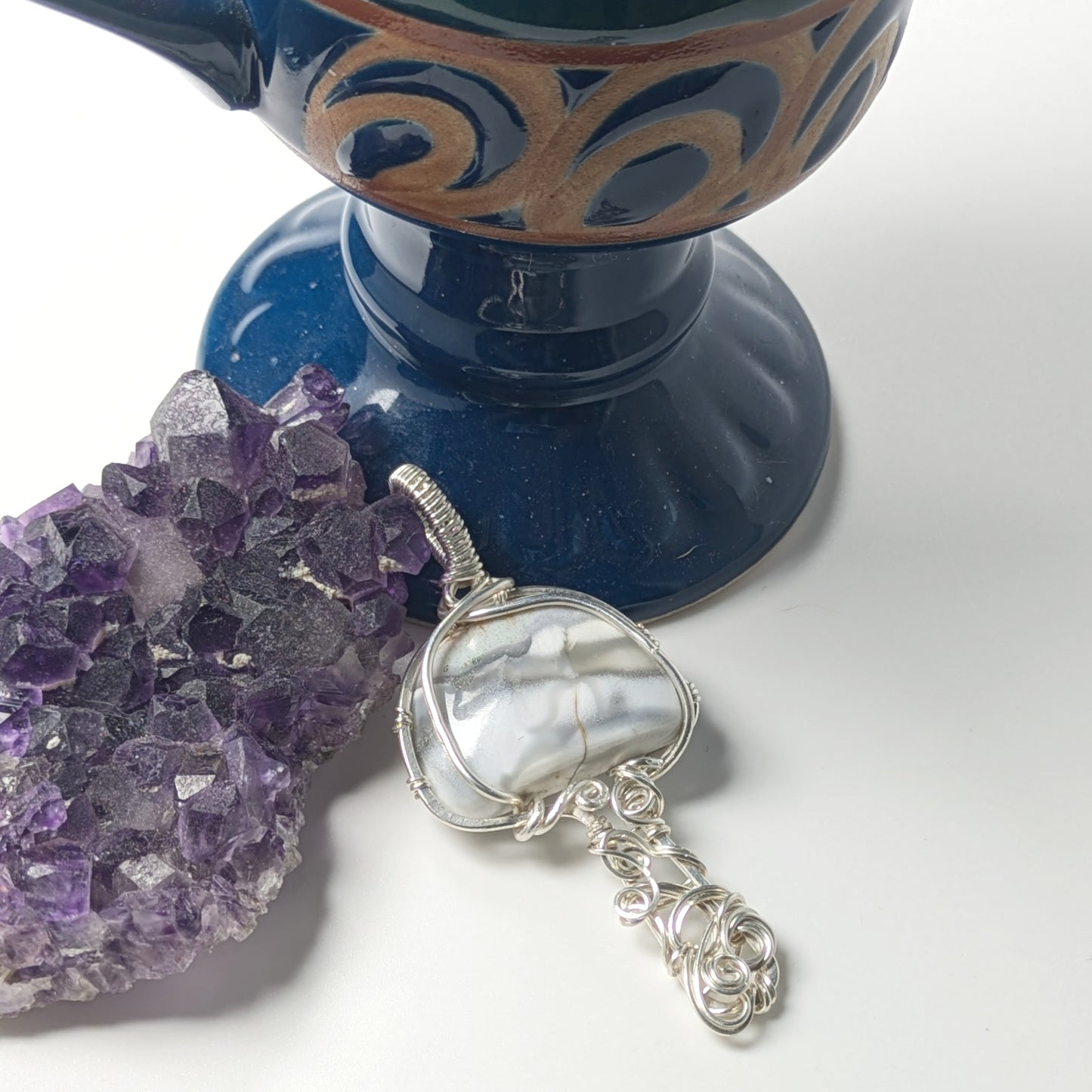 White Mushroom Pendant in Silver