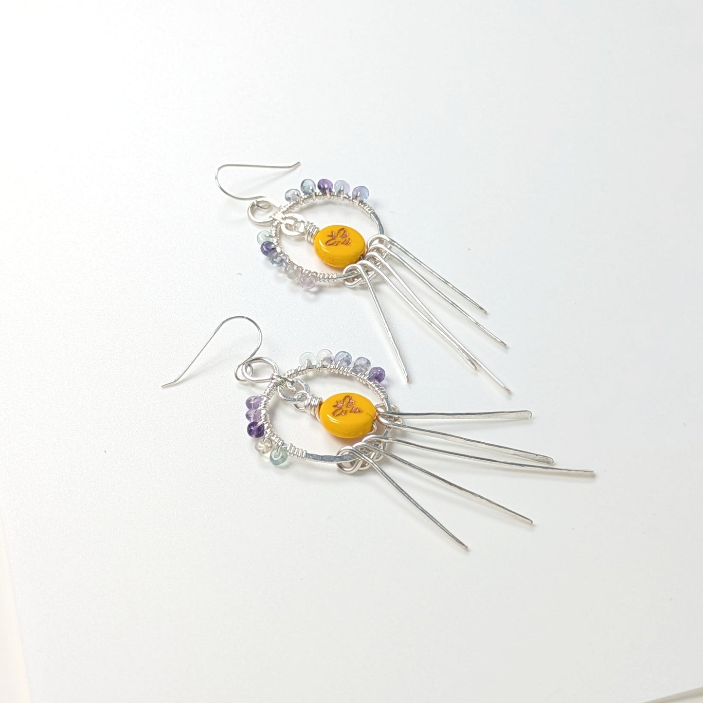 Bumble Bee and Fluorite Paddle Earrings