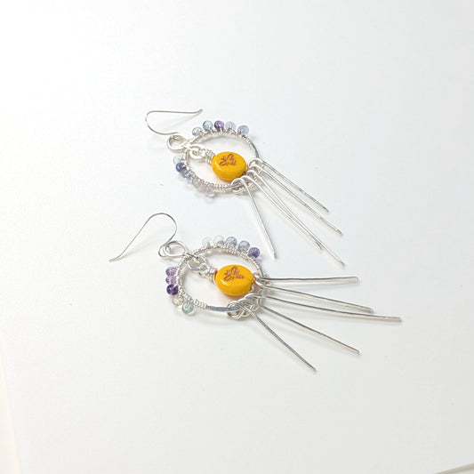 Bumble Bee and Fluorite Paddle Earrings
