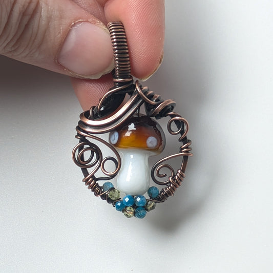 Blue and Green Mushroom Pendant