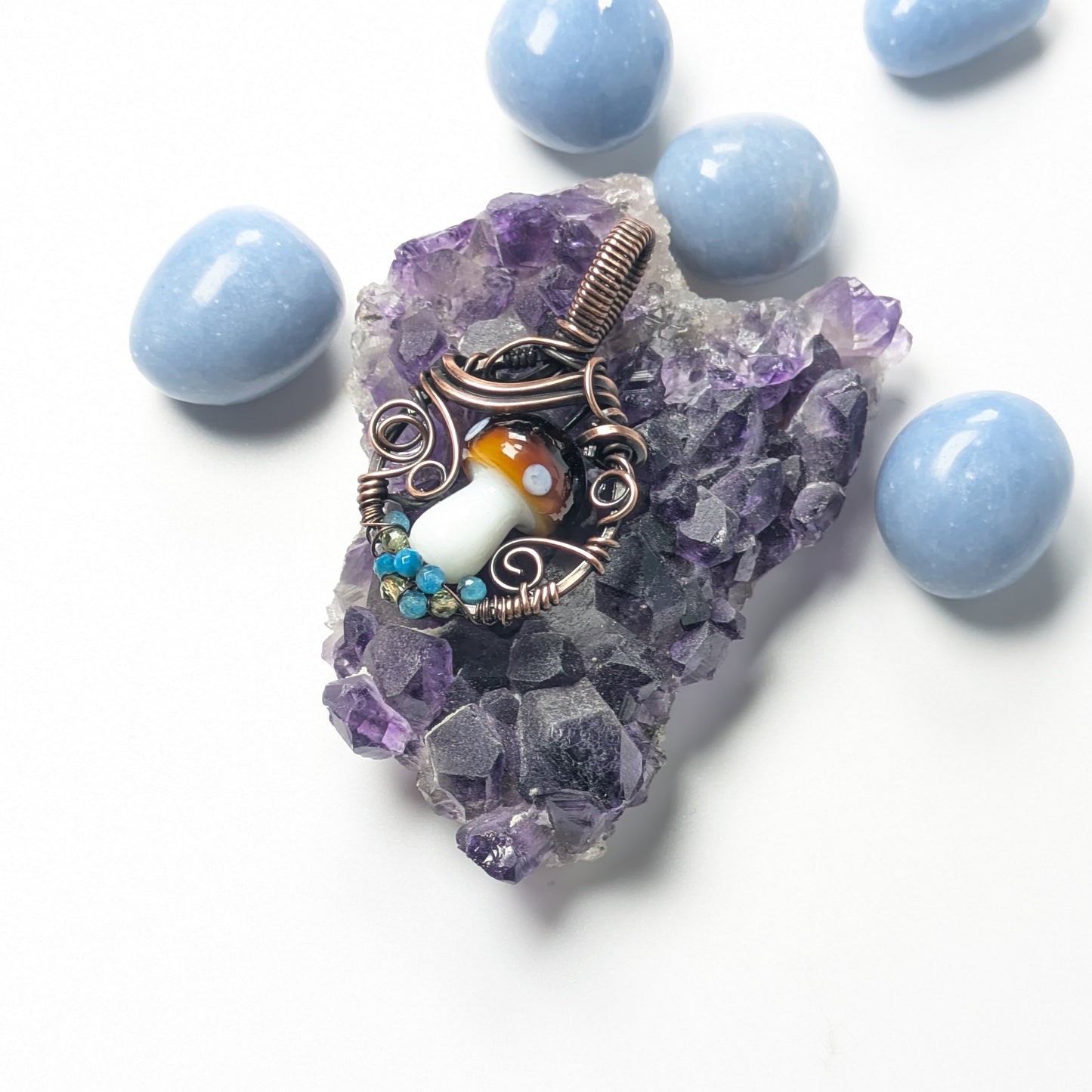 Blue and Green Mushroom Pendant