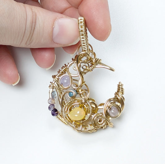 Fairy Purple and Gold Moon Pendant