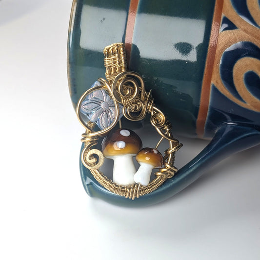 Brass Gold Double Mushroom Pendant