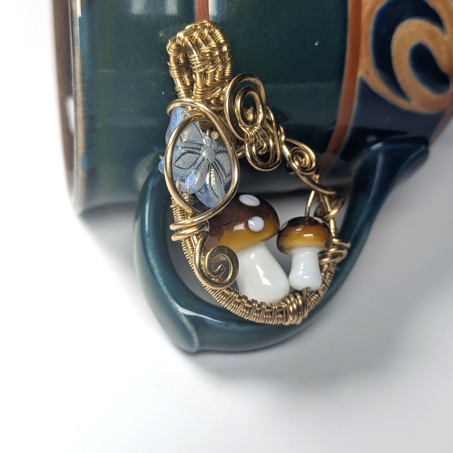 Brass Gold Double Mushroom Pendant