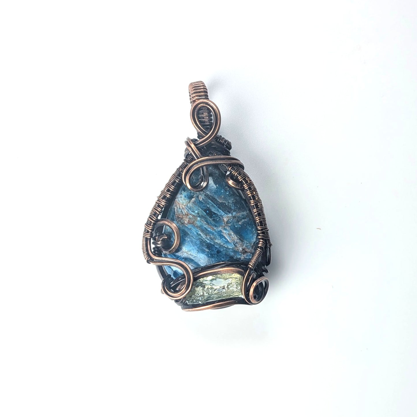 Vibrant Blue Apatite Pendant with Gold Apatite Crystal