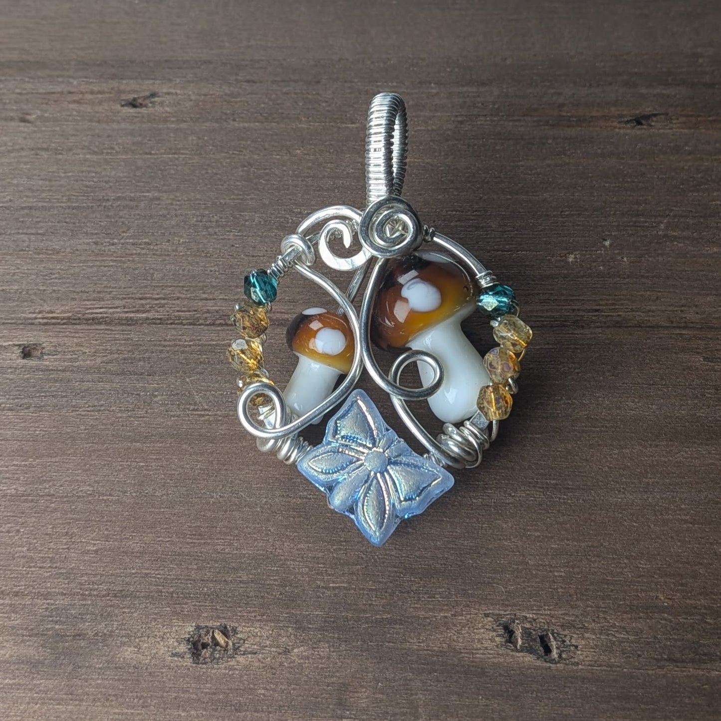 Silver Double Mushroom Pendant