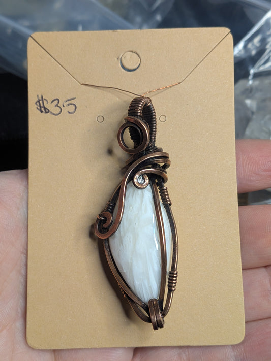 *Clearance* White Scholecite Pendant in Copper