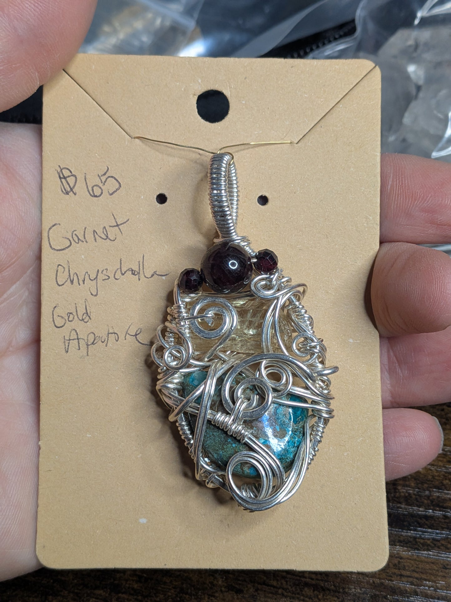 *Clearance* Mixed Gemstone Pendant with Garnet, Chrysocholla, and Apatite