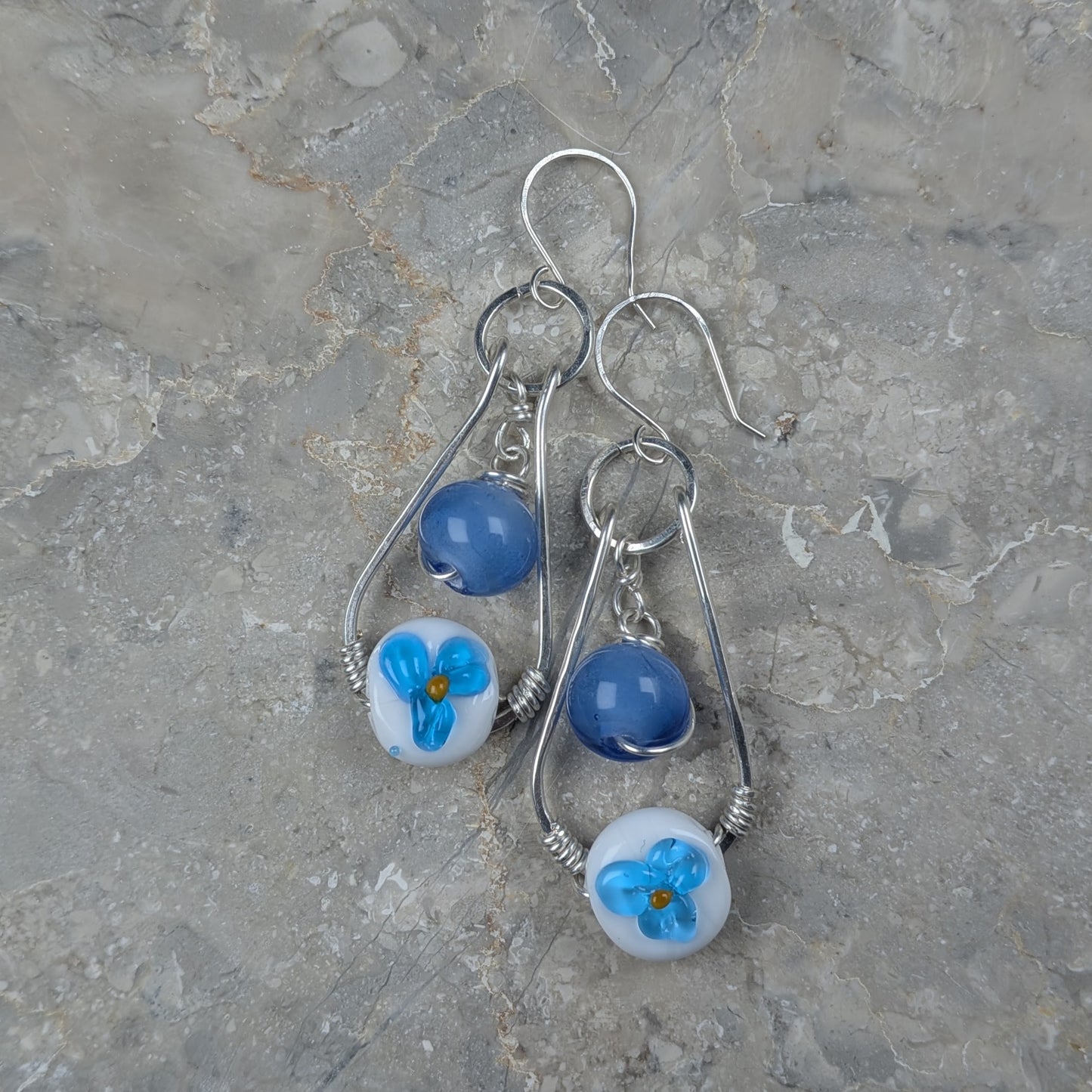 Blue Wildflower Lampwork Earrings
