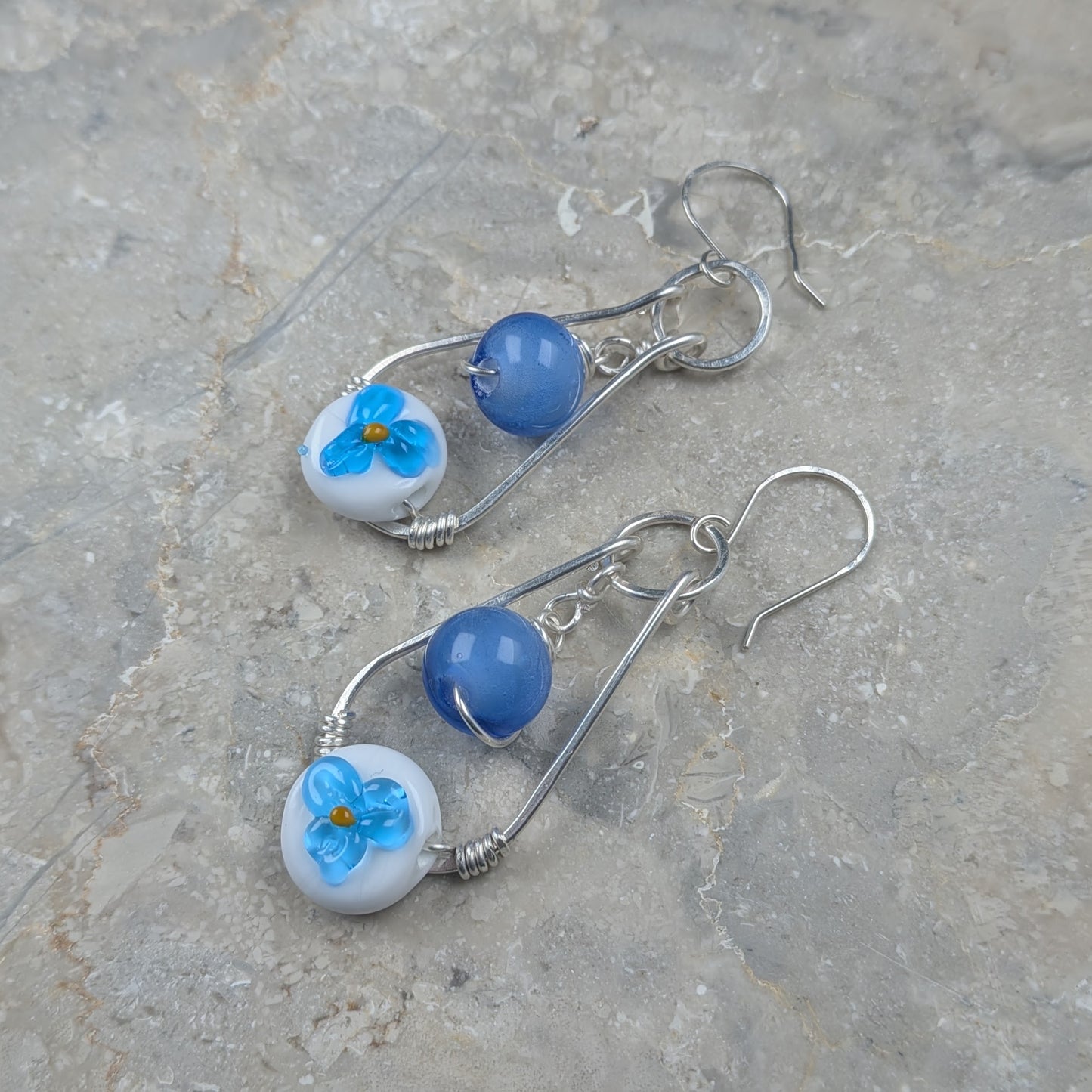 Blue Wildflower Lampwork Earrings