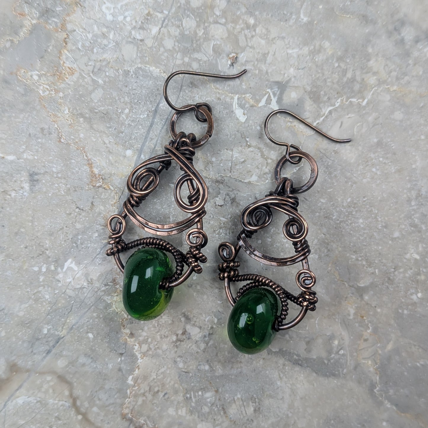 Green Lampwork Bead Earrings