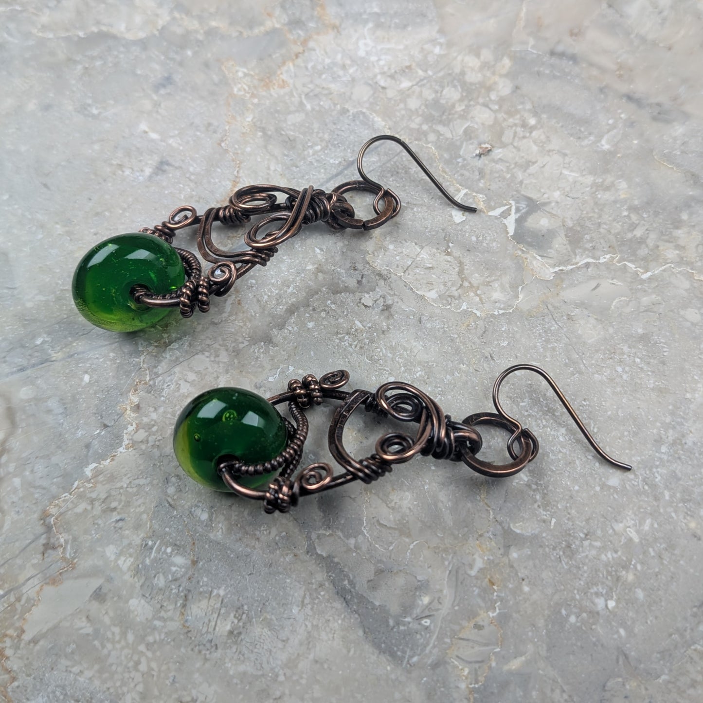 Green Lampwork Bead Earrings