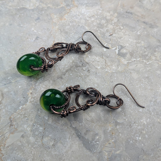 Green Lampwork Bead Earrings