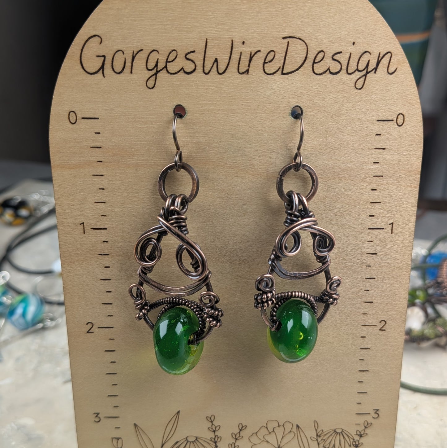 Green Lampwork Bead Earrings