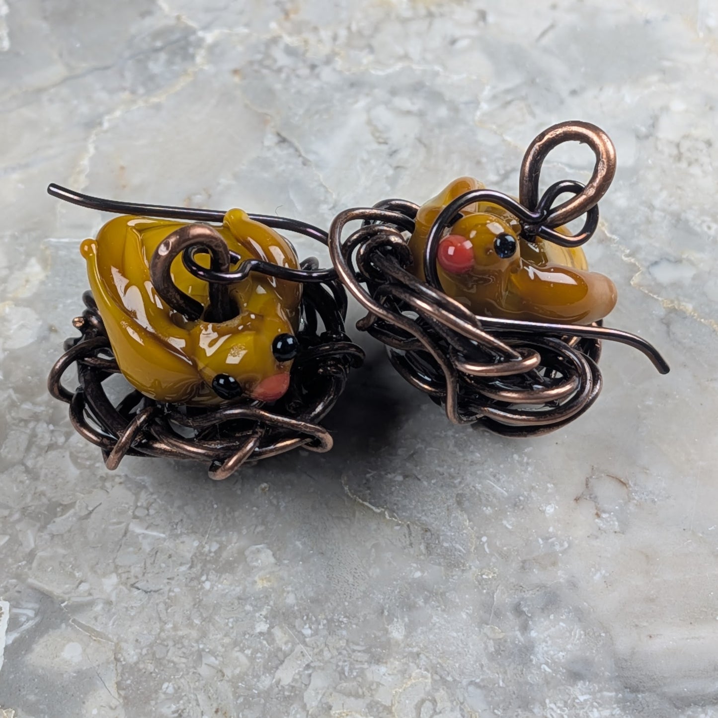 Lampwork Glass Bird Nest Earrings