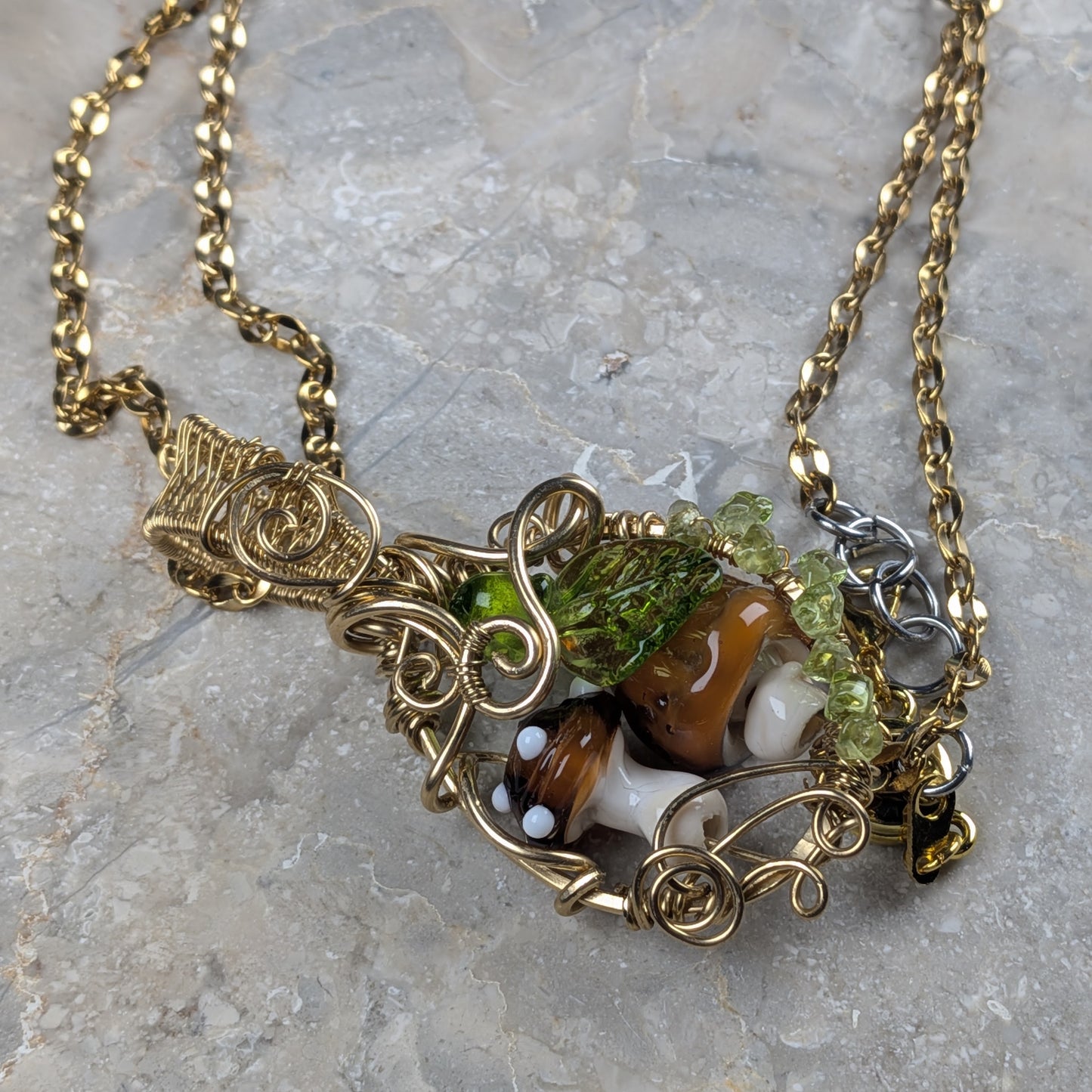 Mushroom Forest Wire Wrapped Pendant Necklace