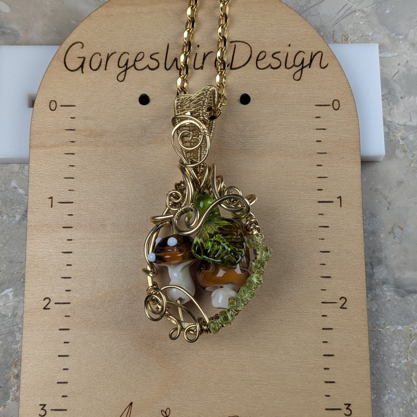 Mushroom Forest Wire Wrapped Pendant Necklace