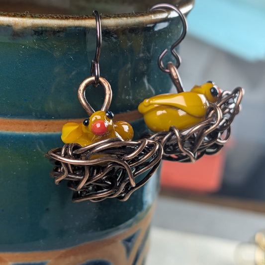Lampwork Glass Bird Nest Earrings