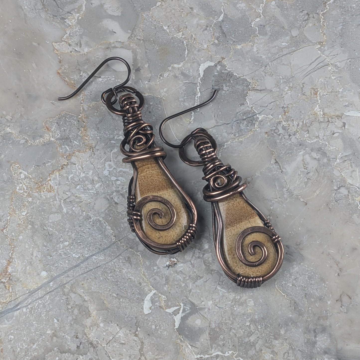 Handmade Copper Wire Wrapped Jasper Earrings