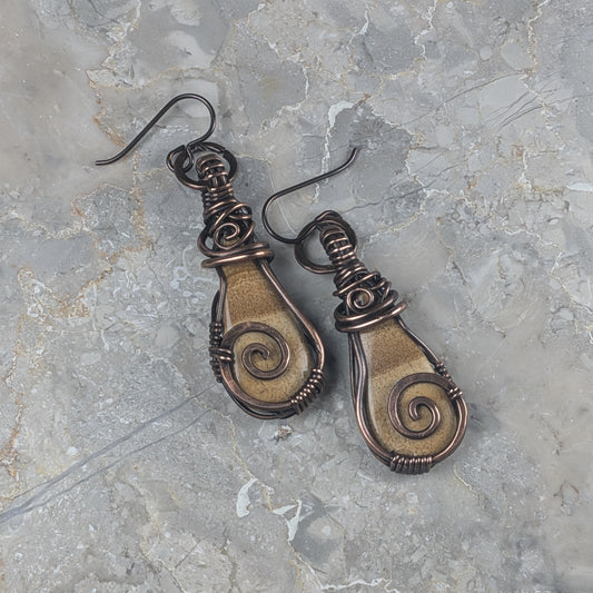 Handmade Copper Wire Wrapped Jasper Earrings