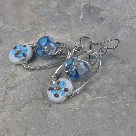 Lampwork Glass - Blue Flower Earrings