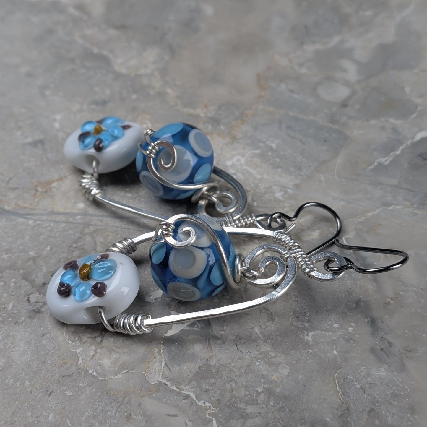 Lampwork Glass - Blue Flower Earrings