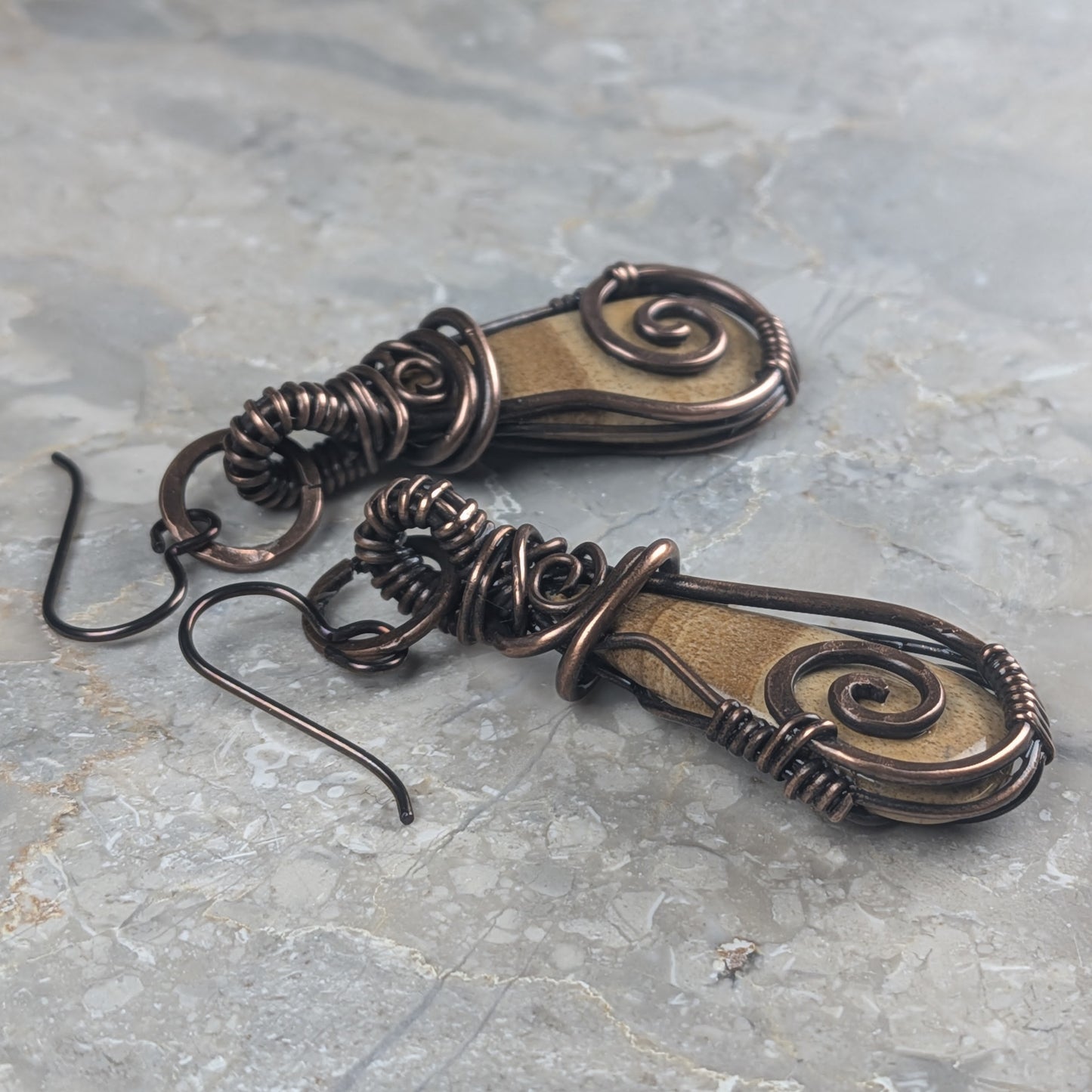 Handmade Copper Wire Wrapped Jasper Earrings