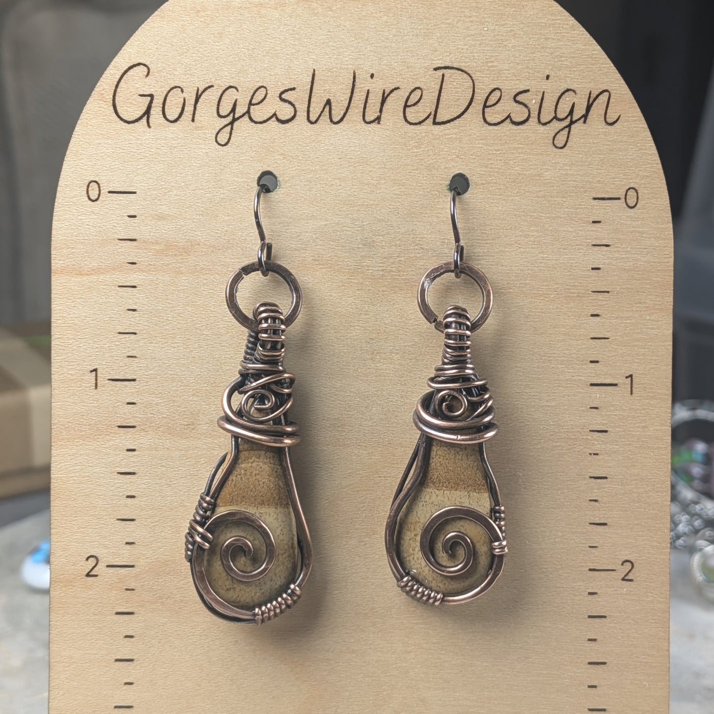 Handmade Copper Wire Wrapped Jasper Earrings