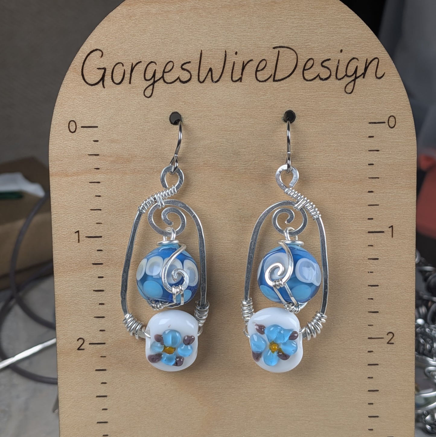 Lampwork Glass - Blue Flower Earrings