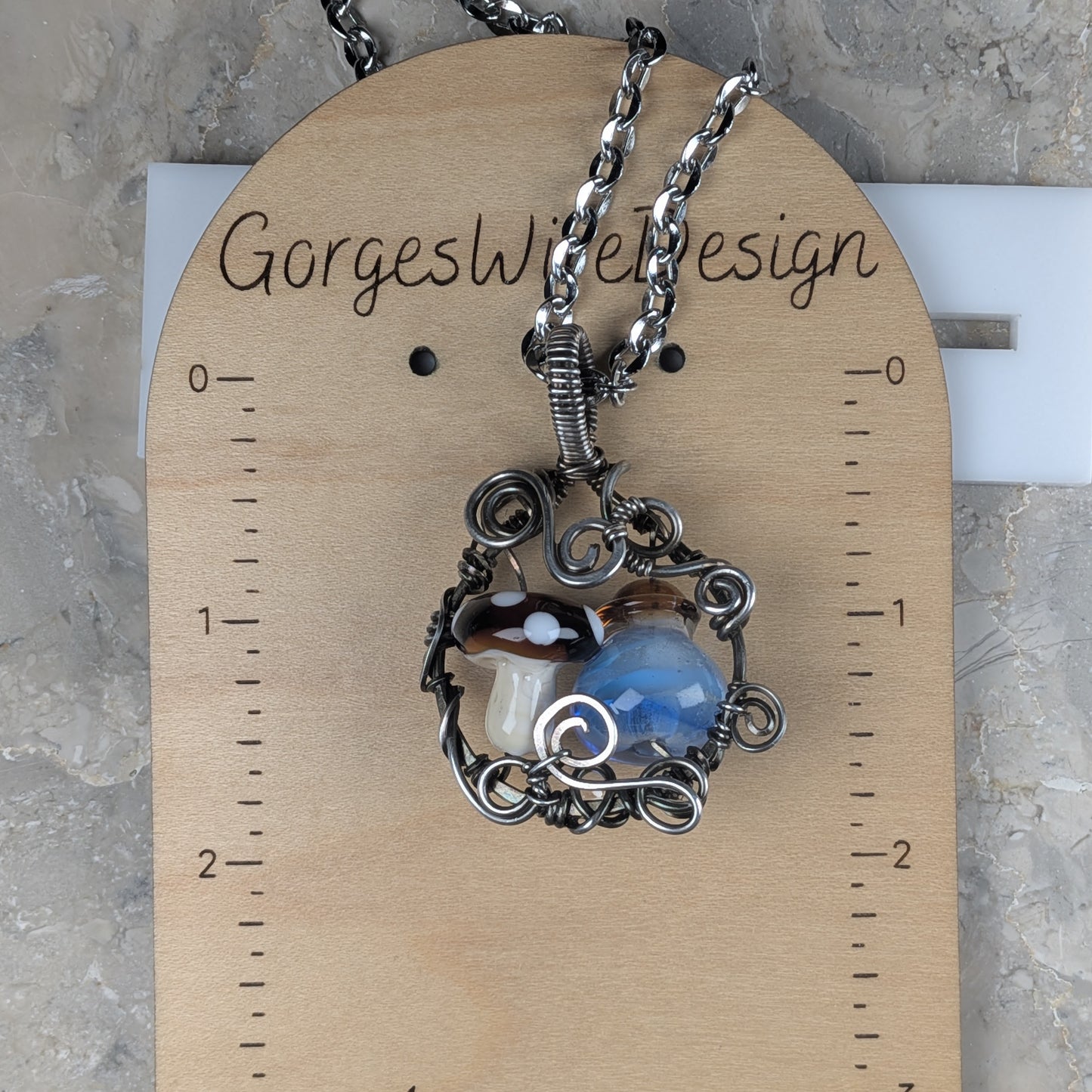 Lampwork Mana Potion & Mushroom Pendant in Gunmetal
