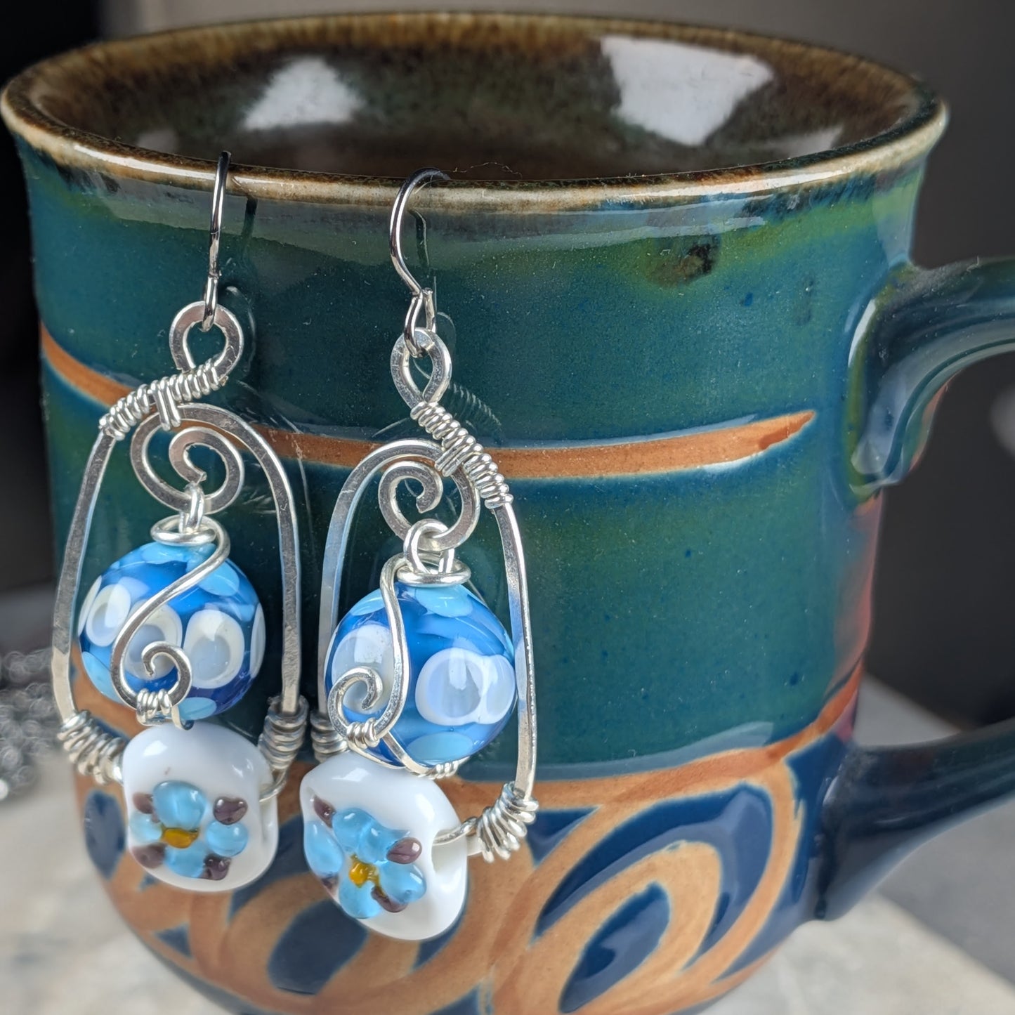 Lampwork Glass - Blue Flower Earrings