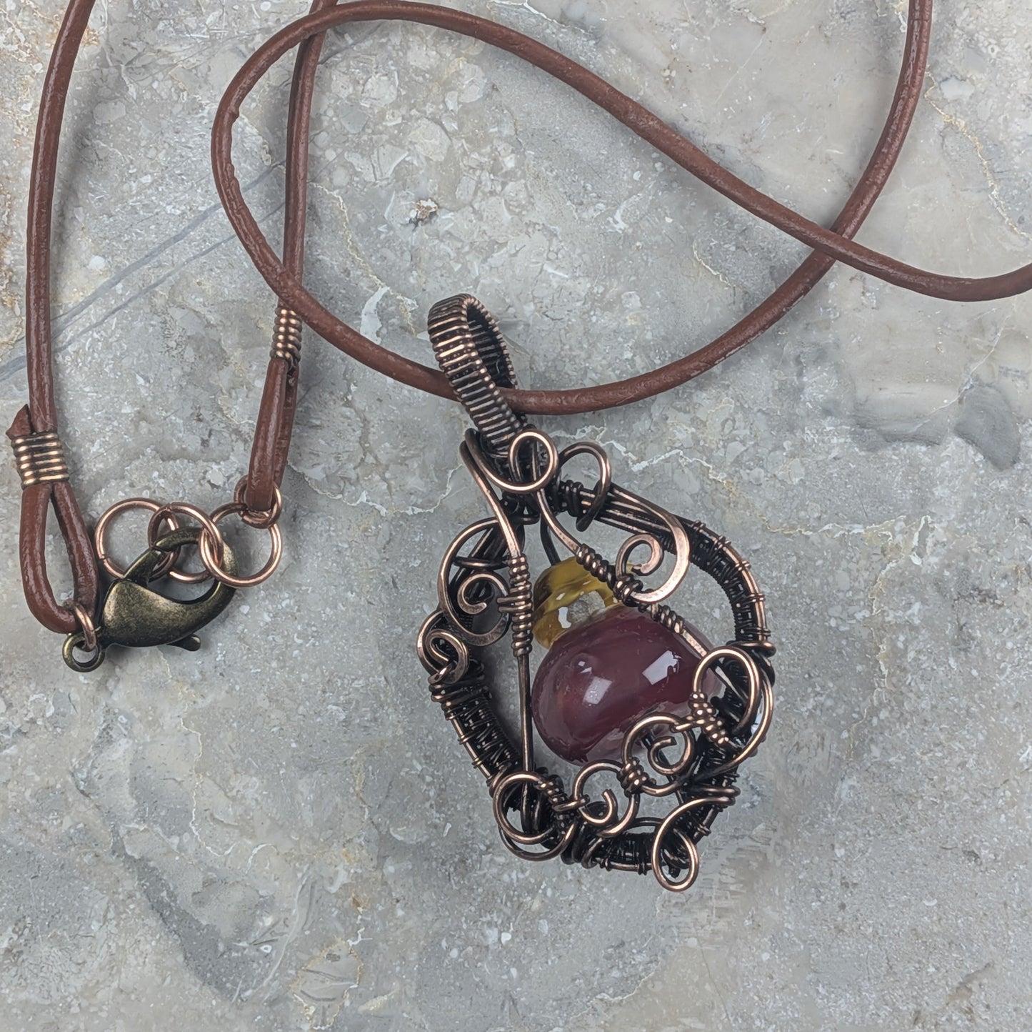 Dark Red Health Potion Necklace | Lampwork Wire Wrap Pendant