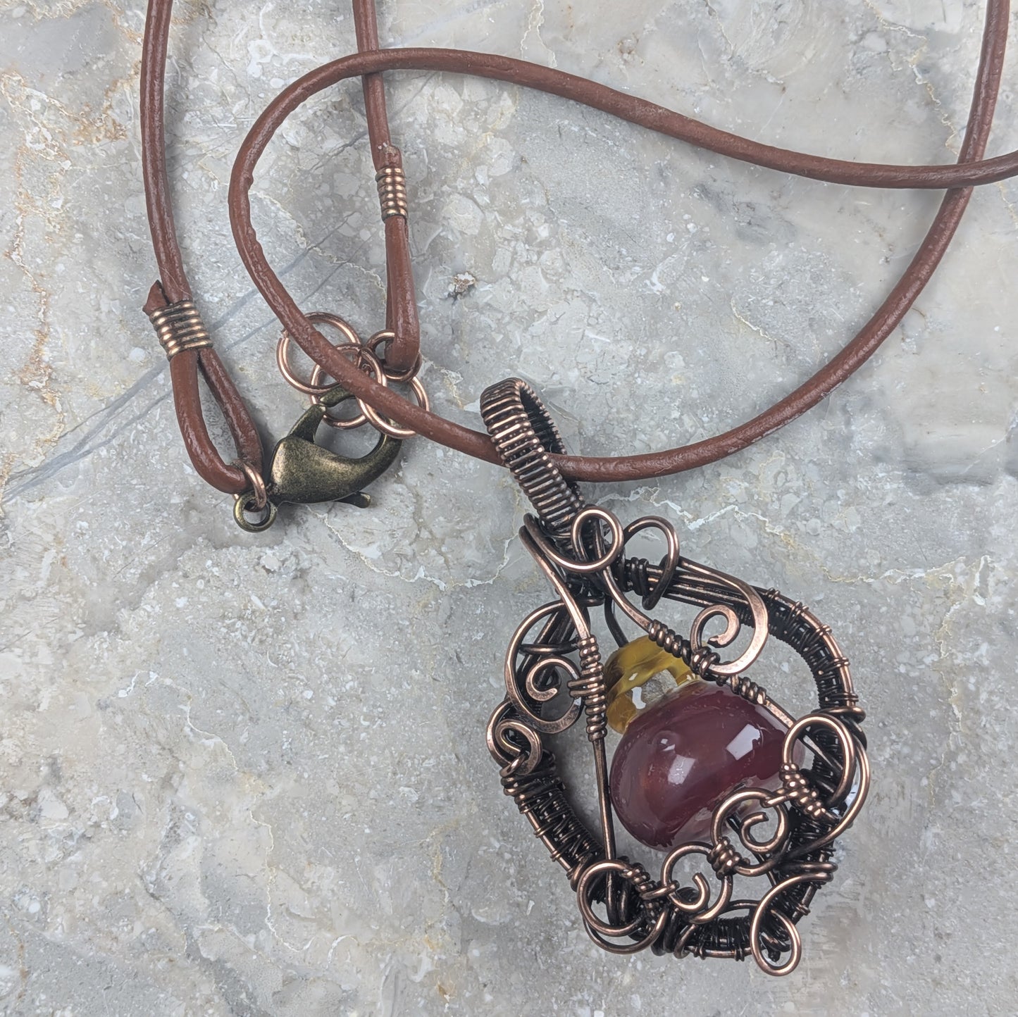 Dark Red Health Potion Necklace | Lampwork Wire Wrap Pendant