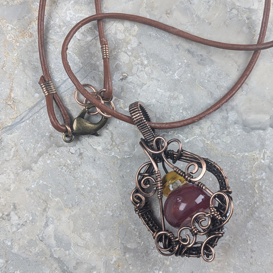 Dark Red Health Potion Necklace | Lampwork Wire Wrap Pendant