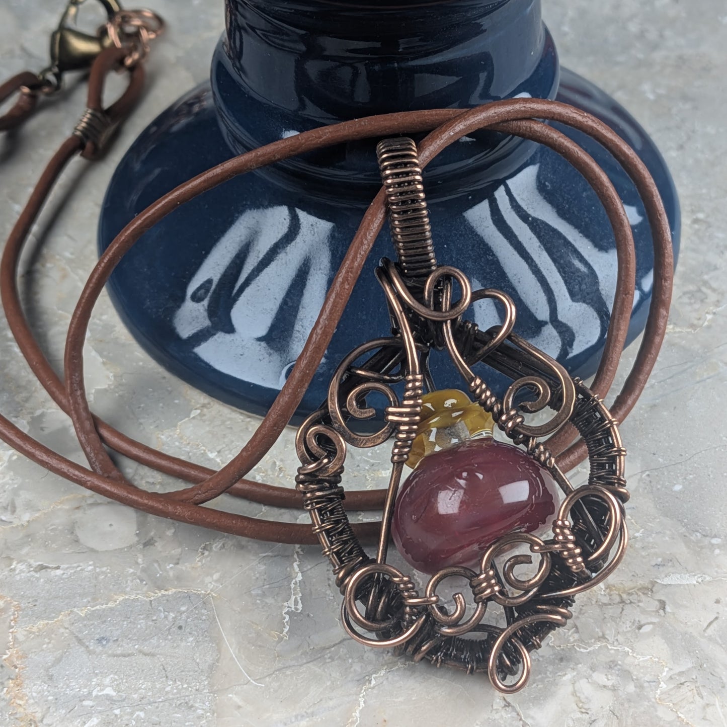 Dark Red Health Potion Necklace | Lampwork Wire Wrap Pendant
