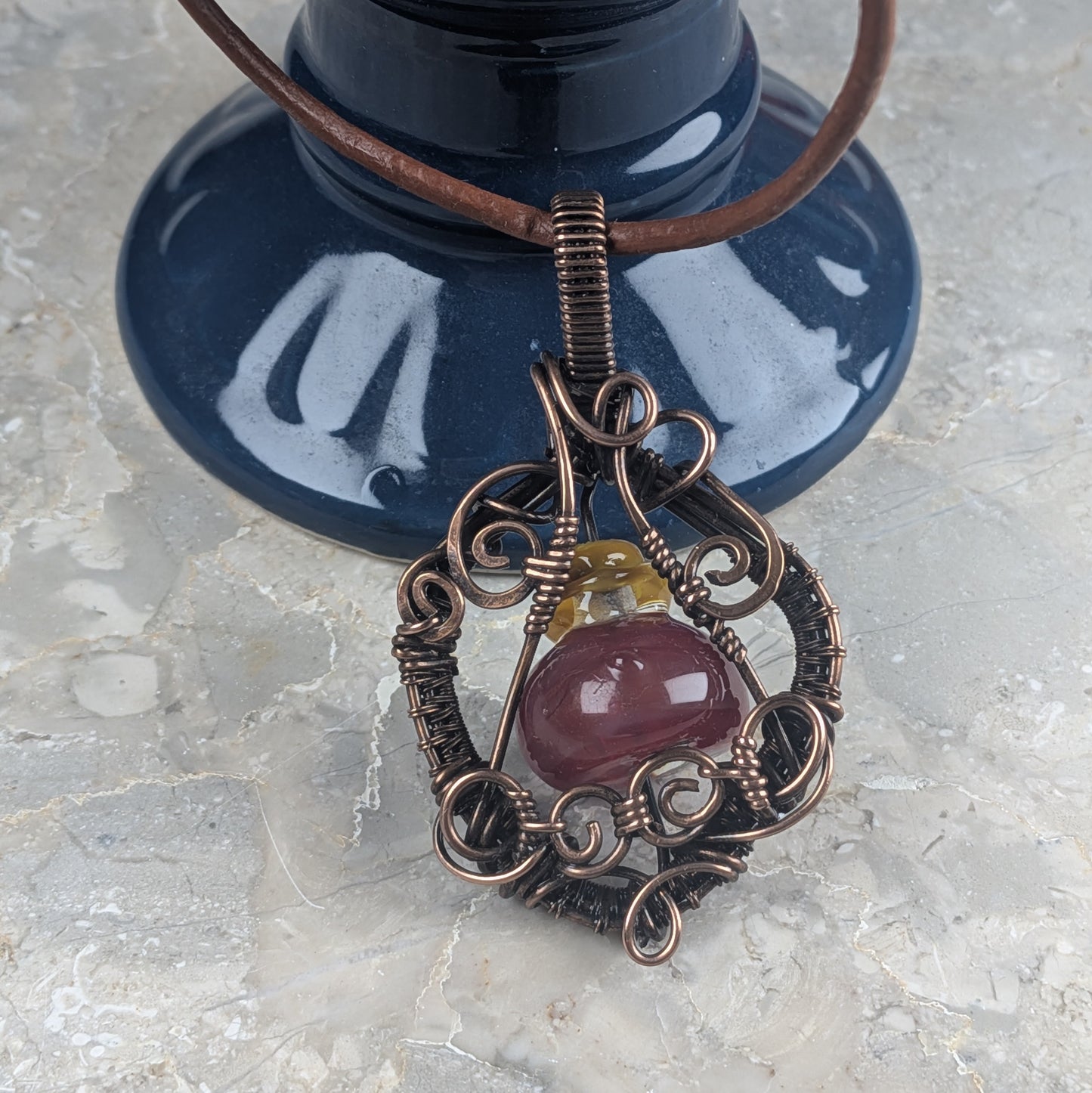 Dark Red Health Potion Necklace | Lampwork Wire Wrap Pendant