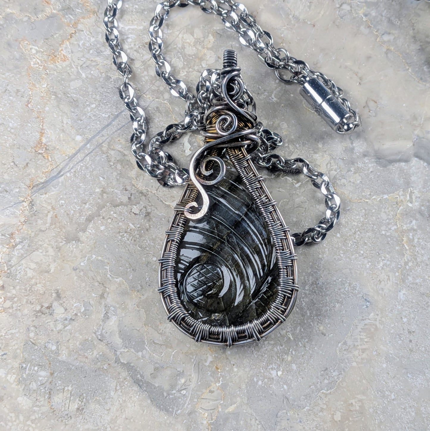 Carved Labradorite Necklace in Silver