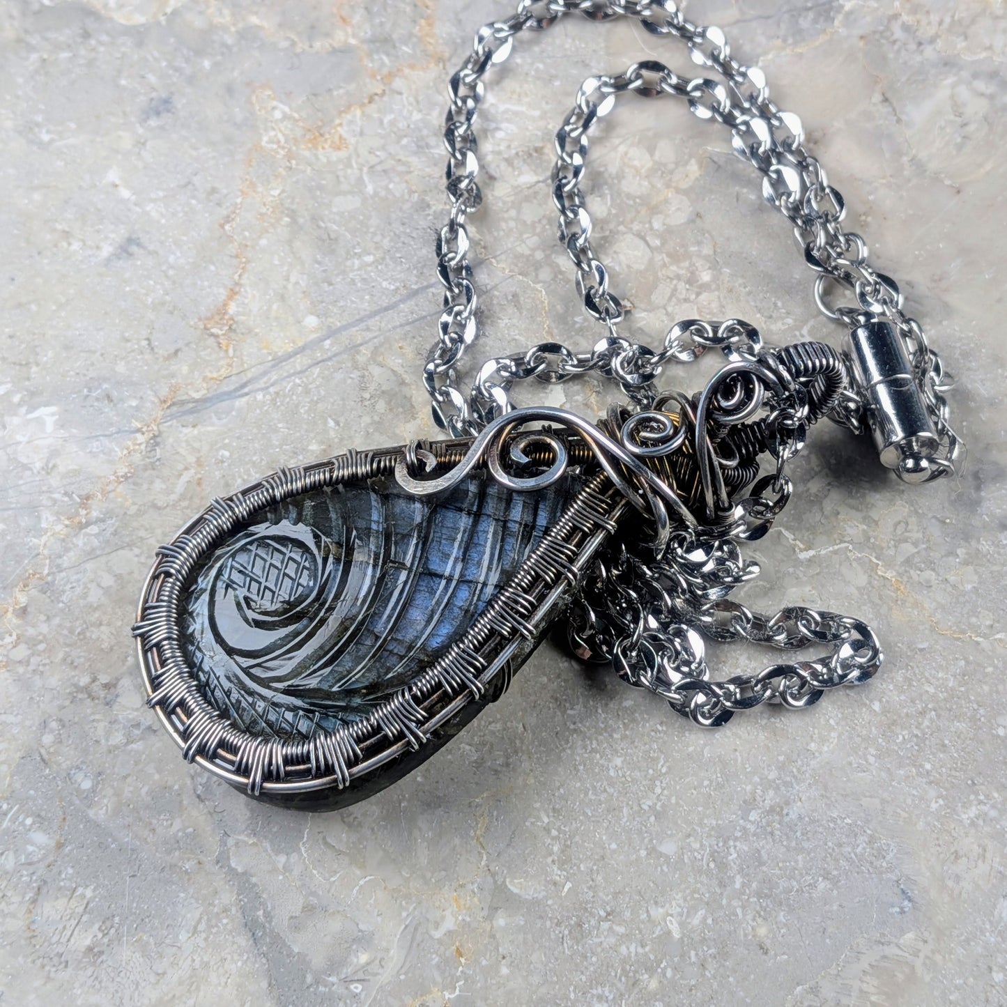 Carved Labradorite Necklace in Silver